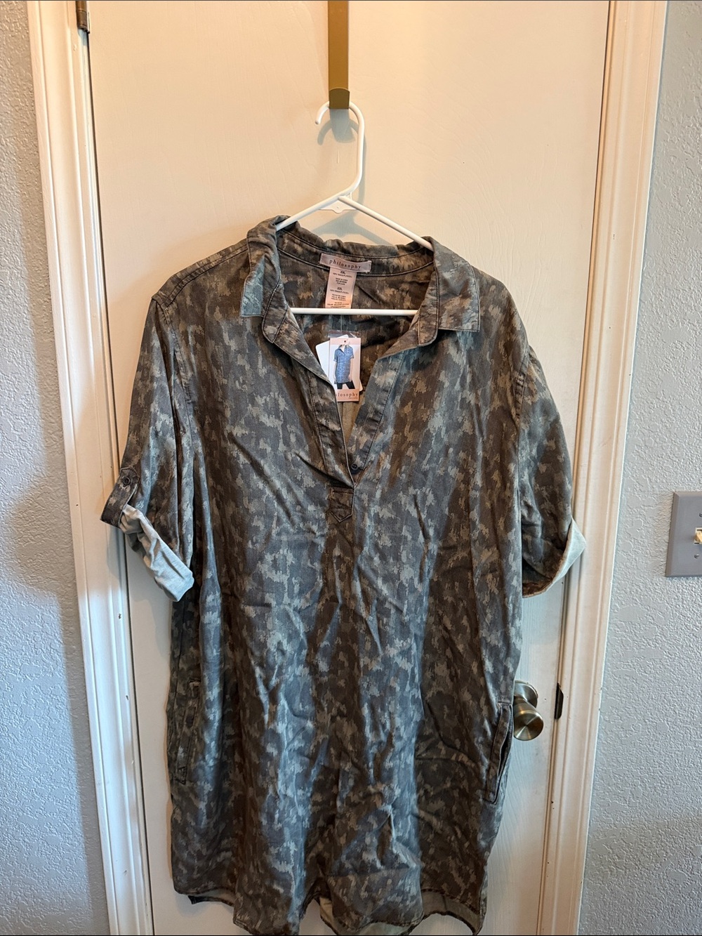 Philosophy Midi Dress in Gray Camo Print with Pockets